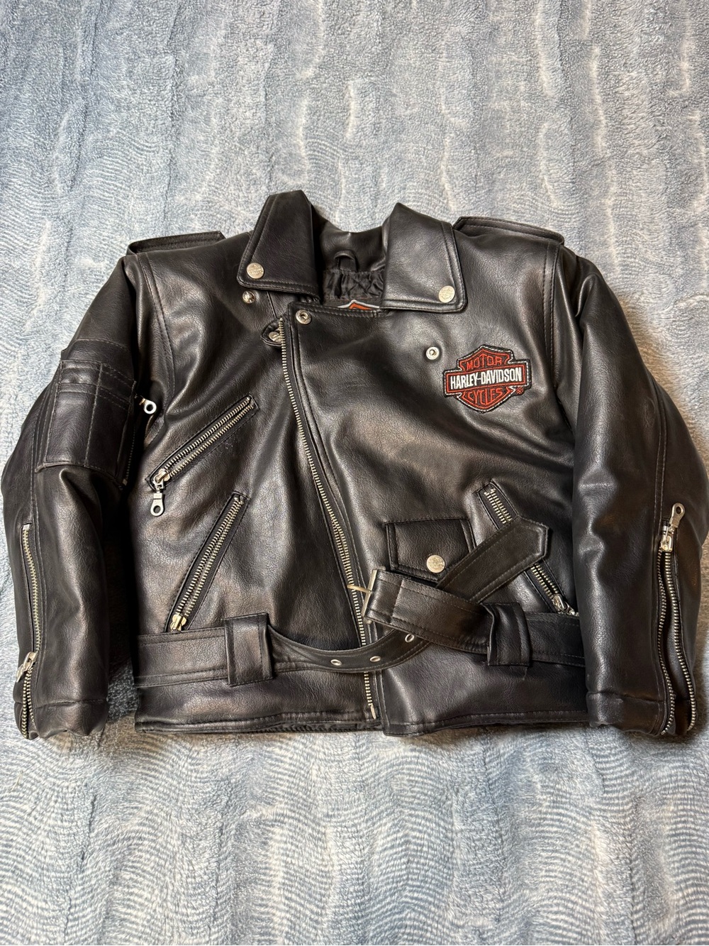 Kids Harley-Davidson Black Leather Biker Jacket with Patch